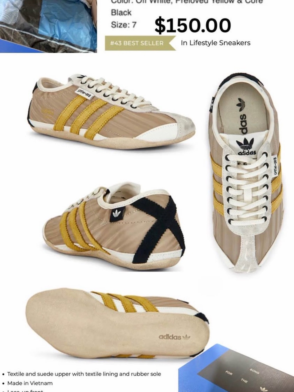 adidas women Beige and Yellow Sneakers from a collab for song for the mute